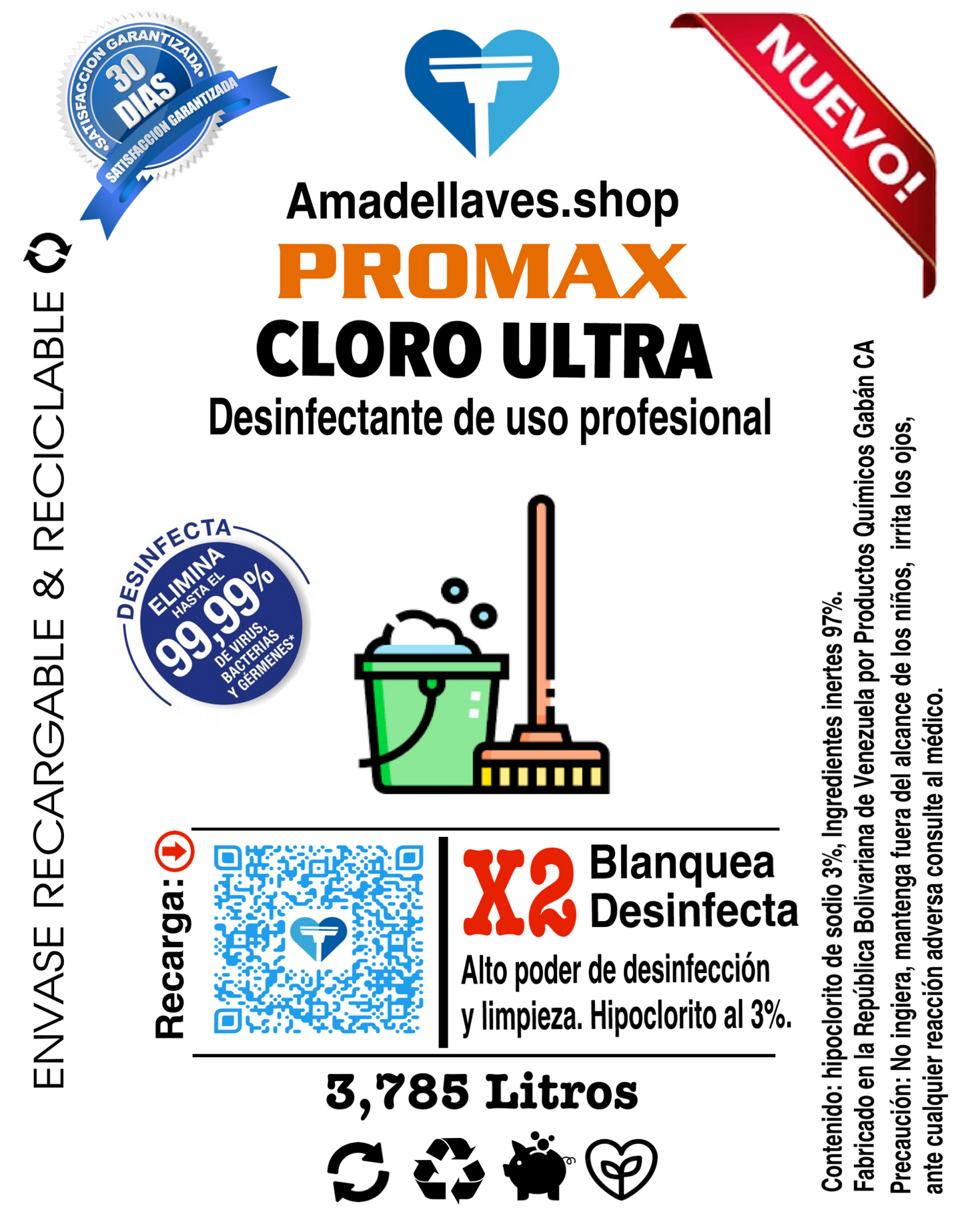 Cloro Ultra al 3% - Promax 3,785 litros