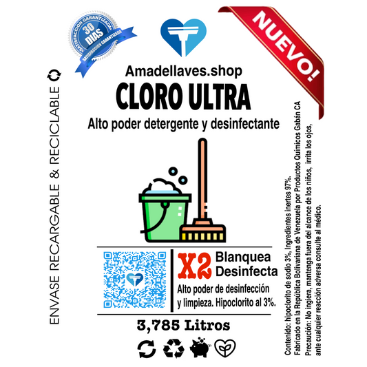 Cloro Ultra al 3% - Refill 3,785 litros