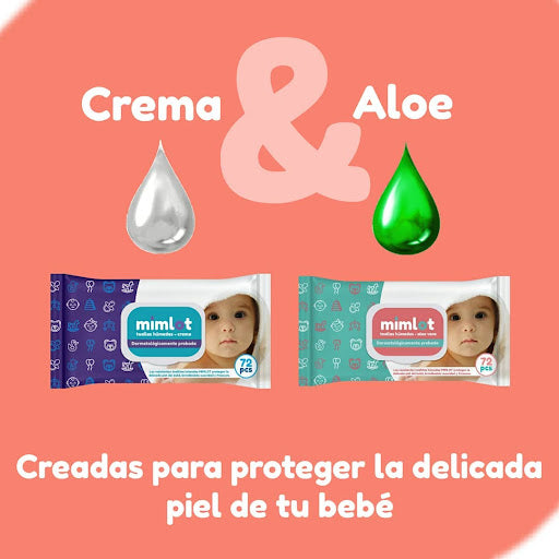 Toallas Humedas Mimlot Crema / Aloe 72 Pcs