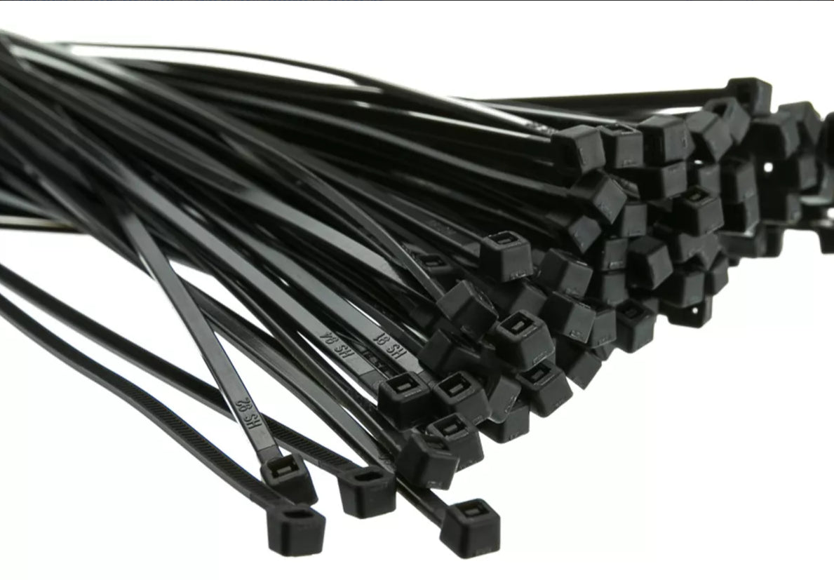 Tirraje Amarre Plástico Cable 30 Cm y 3,6 mm Negro - 100 Und.